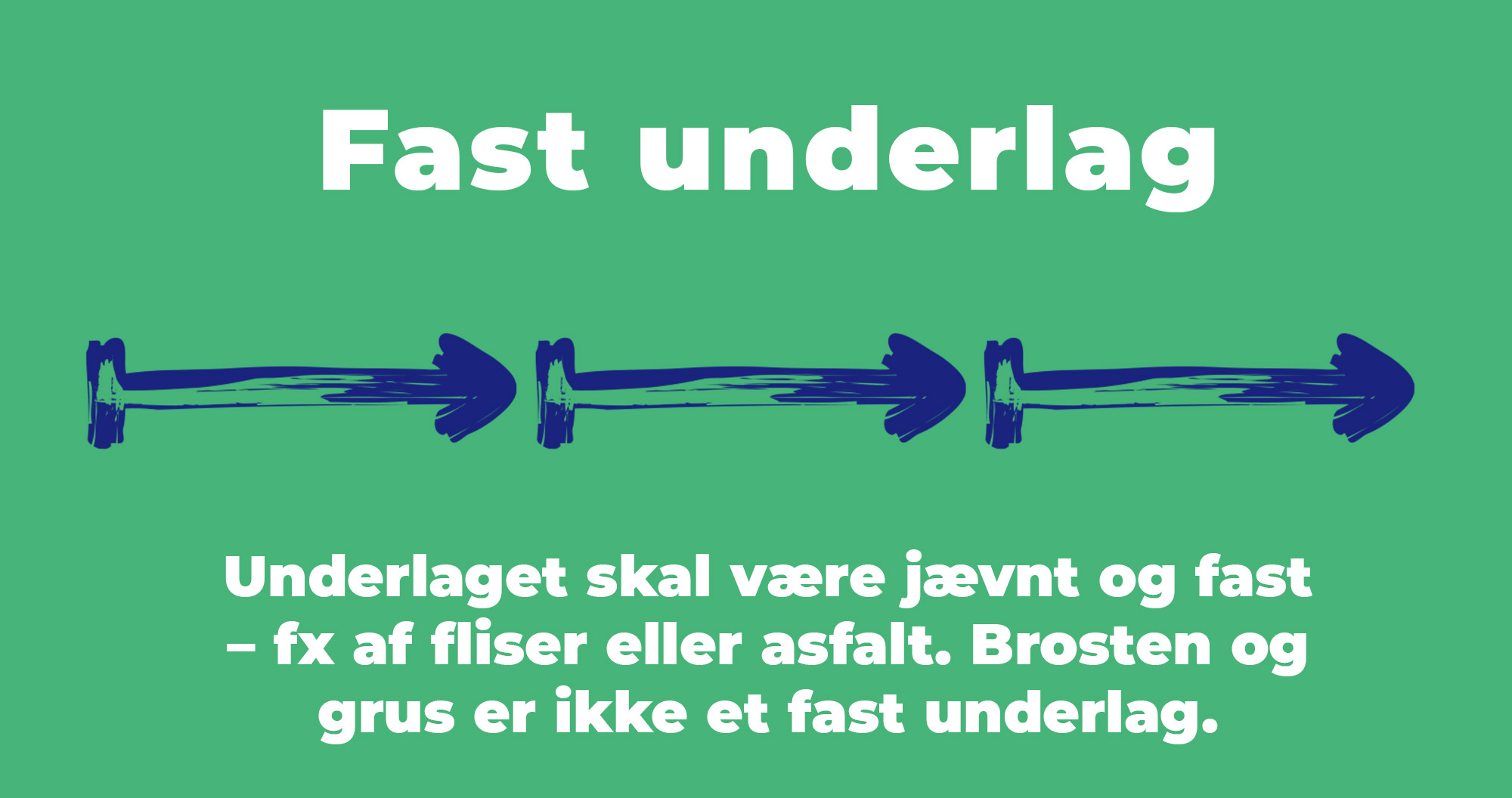 Underlaget skal være jævnt og fast  – fx af fliser eller asfalt. Brosten og  grus er ikke et fast underlag. 