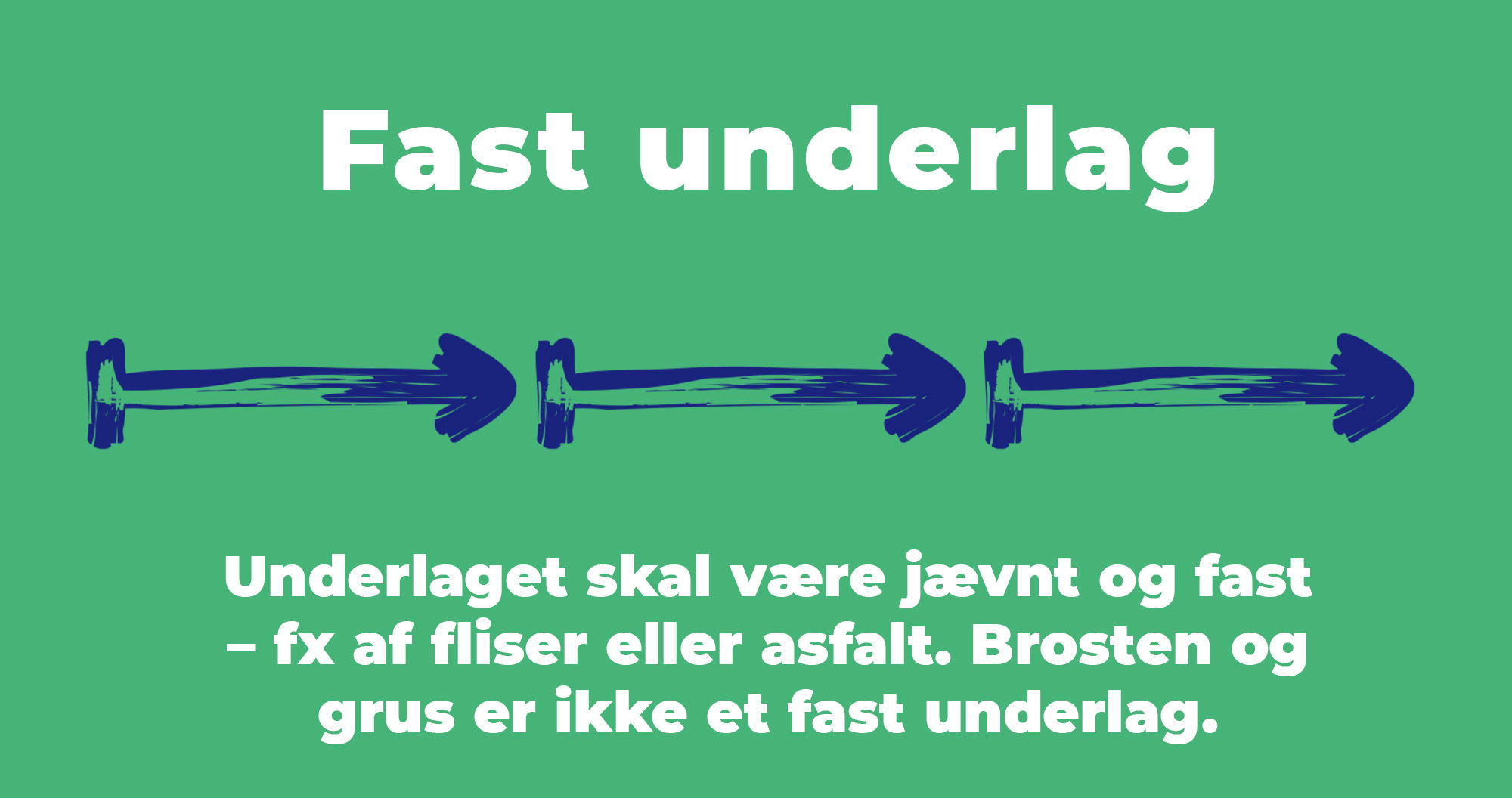 Underlaget skal være jævnt og fast – fx af fliser eller asfalt. Brosten og grus er ikke et fast underlag.