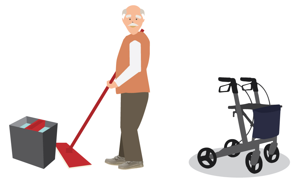 Ældre mand gør gulv rent